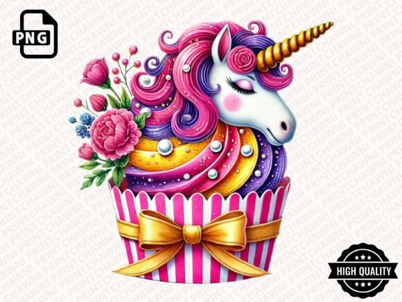 Download Watercolor Unicorn Cupcake Clipart PNG - Premium Bundle